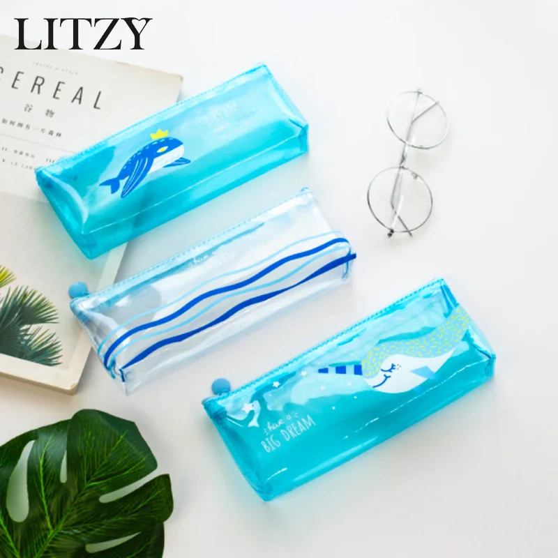 

1 Pcs Kawaii Pencil Case Whale Transparent PVC Estuches School Pencil Box Pencilcase Pencil Bag School Supplies Stationery