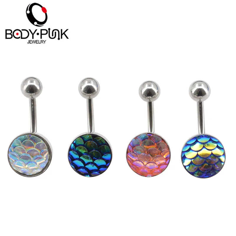 

BODY PUNK Rainbow Dragons Scale Curved Belly Button Ring Body Piercing Jewelry Navel Piercing 316L Stainless steel Belly 4pcs