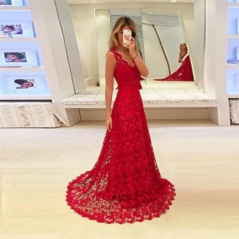 Sexy Womens Sleeveless V-Neck Lace Hollow Out Cocktail Prom Gown party Dress formal dress women elegant dress female N05#N (5)