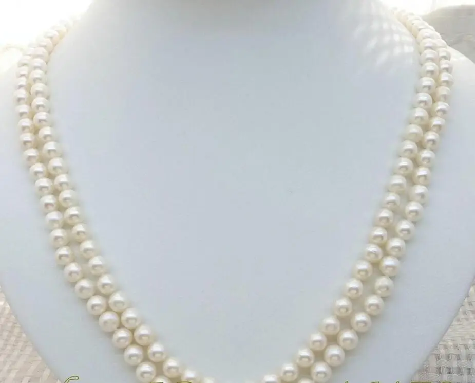 

FREE SHIPPING HOT sell new Style >>>>2 Strands 7mm AAA Grade White Akoya Pearl Necklace