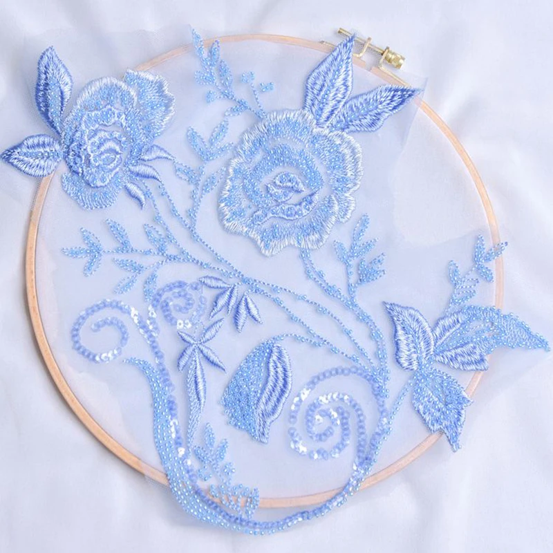 

Кружевная аппликация с блестками и бисером, 1 шт., свадебная вышивка, изделия для шитья г.