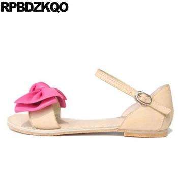 

Ankle Strap Bow Summer Open Toe Beige Holiday Ladies Kawaii Shoes Bowtie 2018 Women Sandals Flat Casual Genuine Leather Cute