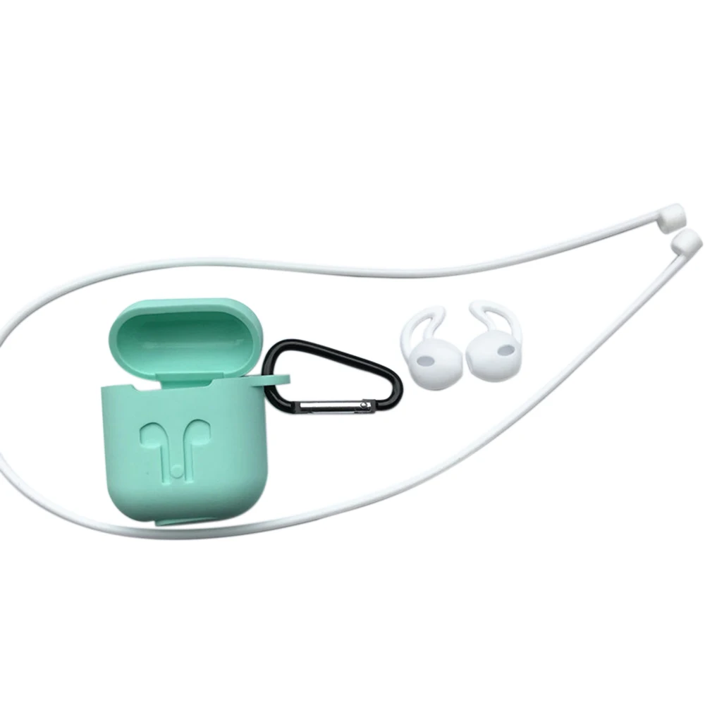 4in1 Silicone earphone protective Case Cover Lanyard Carabiner