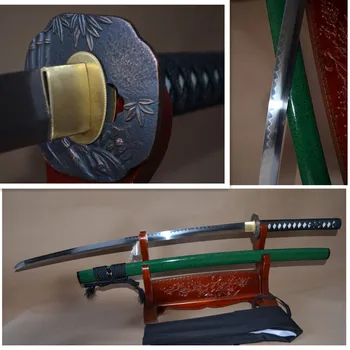

Customized Clay Tempered Japanese Samurai Sword KATANA 1095 Steel Full Tang Blade Sharp Can Cut Bamboos - Iron Tsuba Green Saya