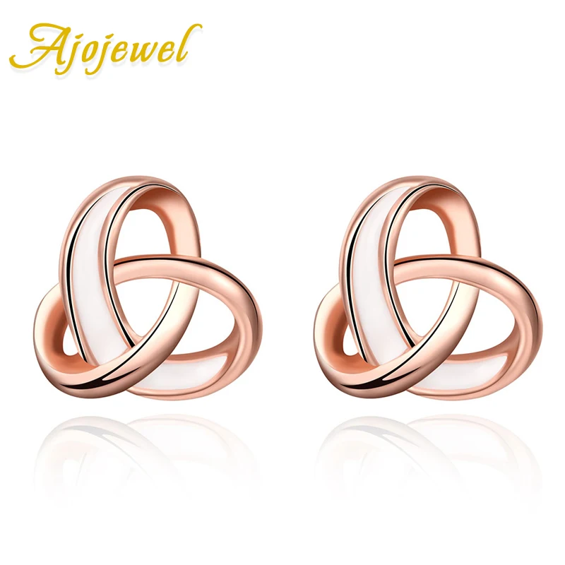 Элегантный и белой эмалью в виде креста серьги-гвоздики Для женщин модные розово-золотые ювелирные изделия eco-friendly