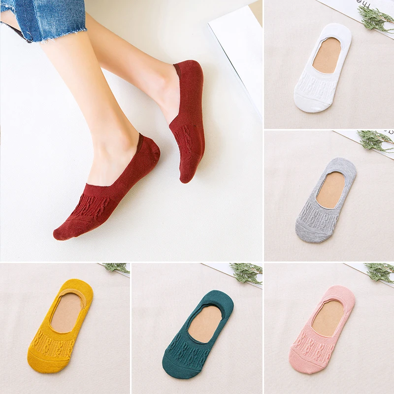 

Womens Invisible Socks Spring Summer Solid Lady Short Sock Slippers Autumn Thin Non-slip Boat Socks Female Sock Slippers