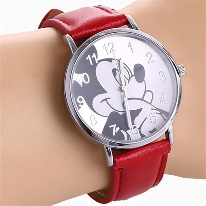 Новые женские часы с Микки Маусом, кварцевые часы, повседневные кожаные часы с героями мультфильмов, детские наручные часы для девочек и мальчиков, Relogio Feminino