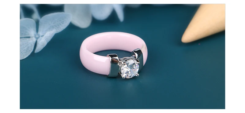 Романтические Розовые керамические кольца с сияющим кристаллом, серебро, золото, металл для женщин, элегантный дизайн, модные Свадебные обручальные ювелирные изделия