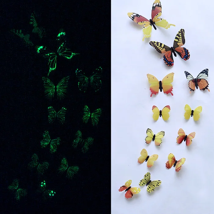 Luminous 3D Butterfly Wall Stickers for Home and Party Decoration