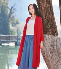 2016 Women New Spring and summer Original Retro Bamboo Linen Trench Coat Thin Solid Long Sleeved Sunscreen cardigan Overcoat