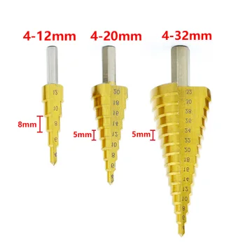 

Wood Drilling Power Tool Metal Step Drill Bits HSS High Speed Steel Core Drill Bit 4-12mm 4-20mm 4-32mm New Countersink Bit Set