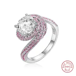 Настоящее твердое 925 пробы 100% серебряные кольца для женщин Pave розовый 3 карат SONA бриллиантовое обручальное кольцо Свадебные украшения