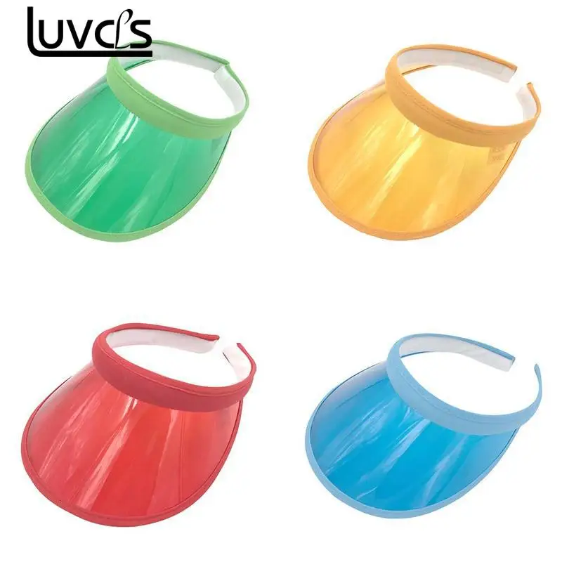 

Fashion PVC Plastic Sun Visor Hats Women's Large Brim Candy Casual Windproof Caps For Cycling UV Protection Sun Hats 10 Colors