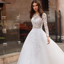 Очаровательное свадебное платье трапециевидной формы с длинными рукавами и аппликацией модное свадебное платье принцессы Саудовской Аравии с глубоким вырезом Vestido de Noiva