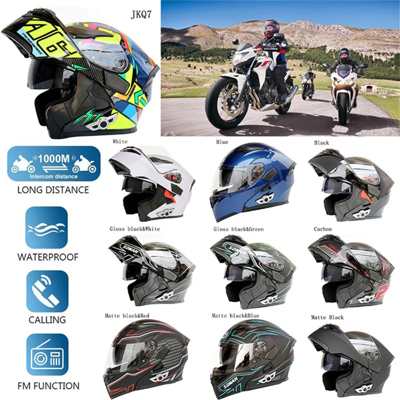 Мотоциклетный двойной козырек Полный лицевой модульный откидной Bluetooth шлем для мотокросса, уличного велосипеда, гоночной дороги, точка безопасности