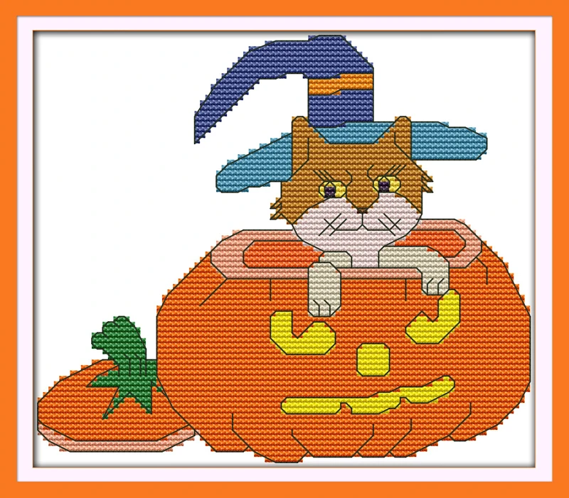 Magic pumpkin cat cross stitch kit 14ct 11ct count print canvas stitches embroidery DIY handmade needlework plus | Дом и сад