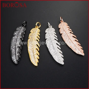 

BOROSA Charming Sparkly Mix-color Micro Pave CZ Long Feather Pendant High Quality Micro Feather Pendant for Women Necklace WX368
