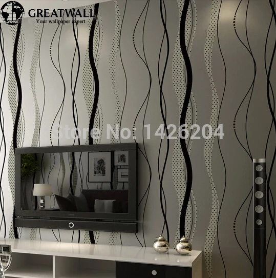 

Great wall Non-woven modern minimalist curve corrugated striped wallpaper,the wall striped paper,black white wallpaper