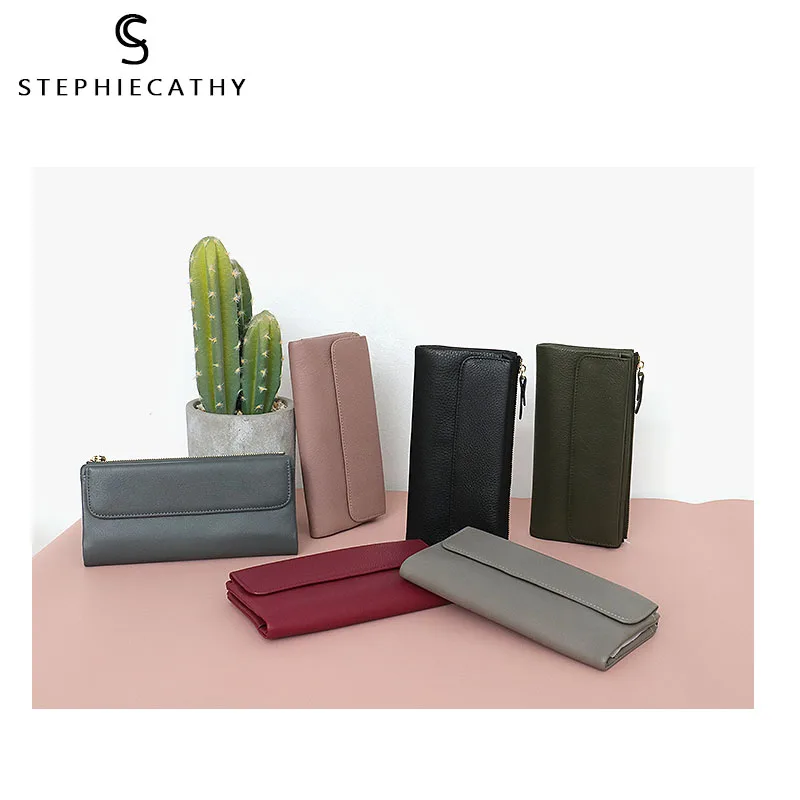 Koop Sc Luxe Lederen Vrouwen Lange Portemonnee Vrouwelijke Functionele Multi Zakken Tas Dames Lederen Card Houders Purse Notecase Burse