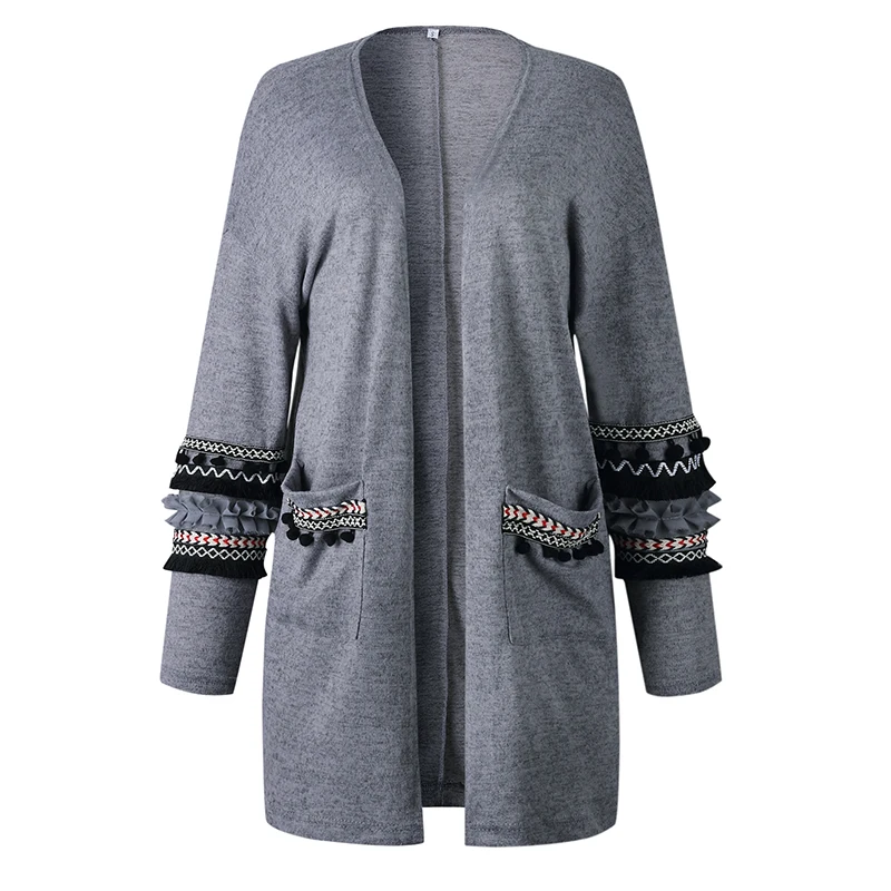 S-3XL, Женский вязаный кардиган с длинным рукавом, свитер, повседневное осеннее пальто, верхняя одежда, модная зимняя одежда Harajuku Veste Femme - Цвет: Gray
