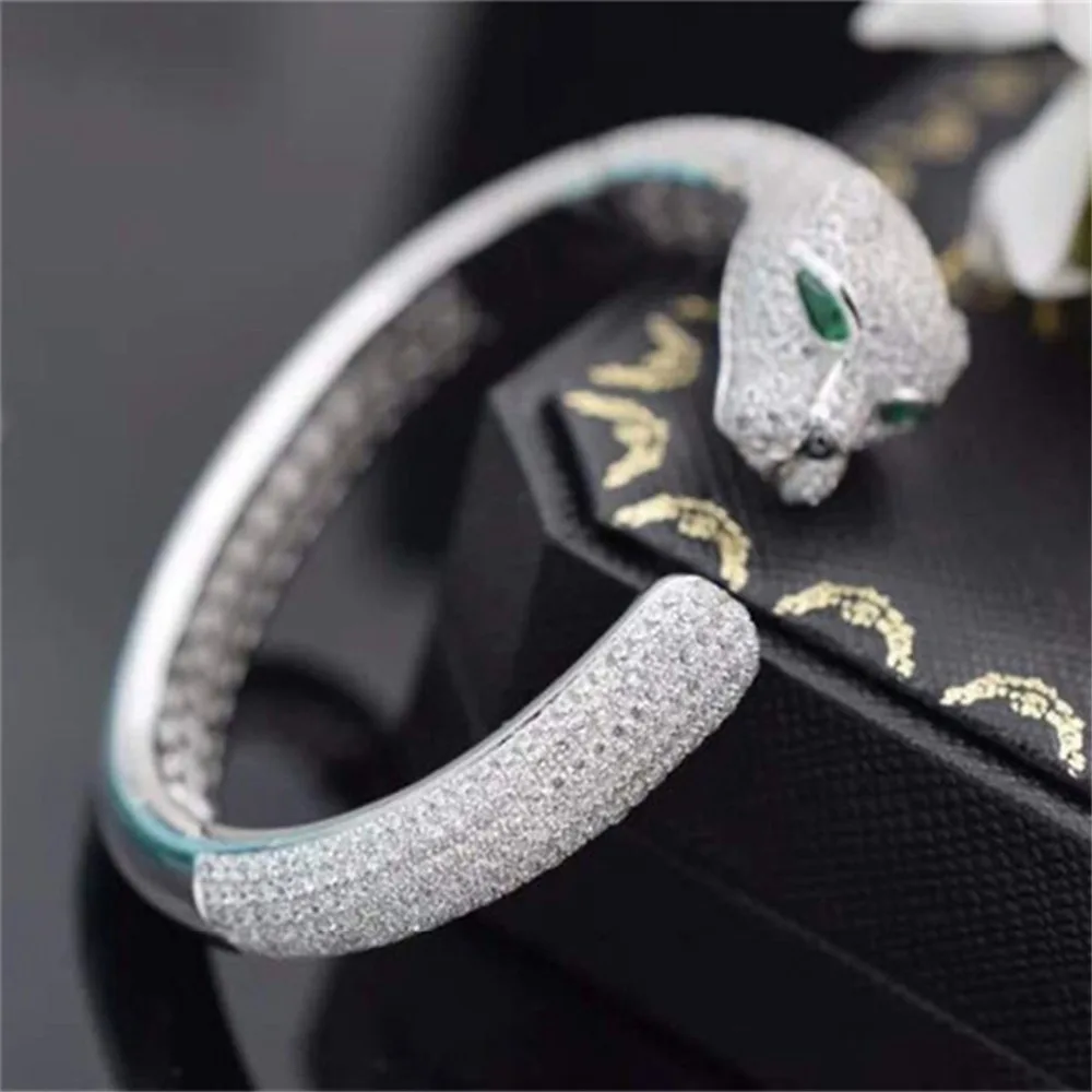 XD83 Mosaic Sterling Silver Panther Bracelet Women Fashion Fine High