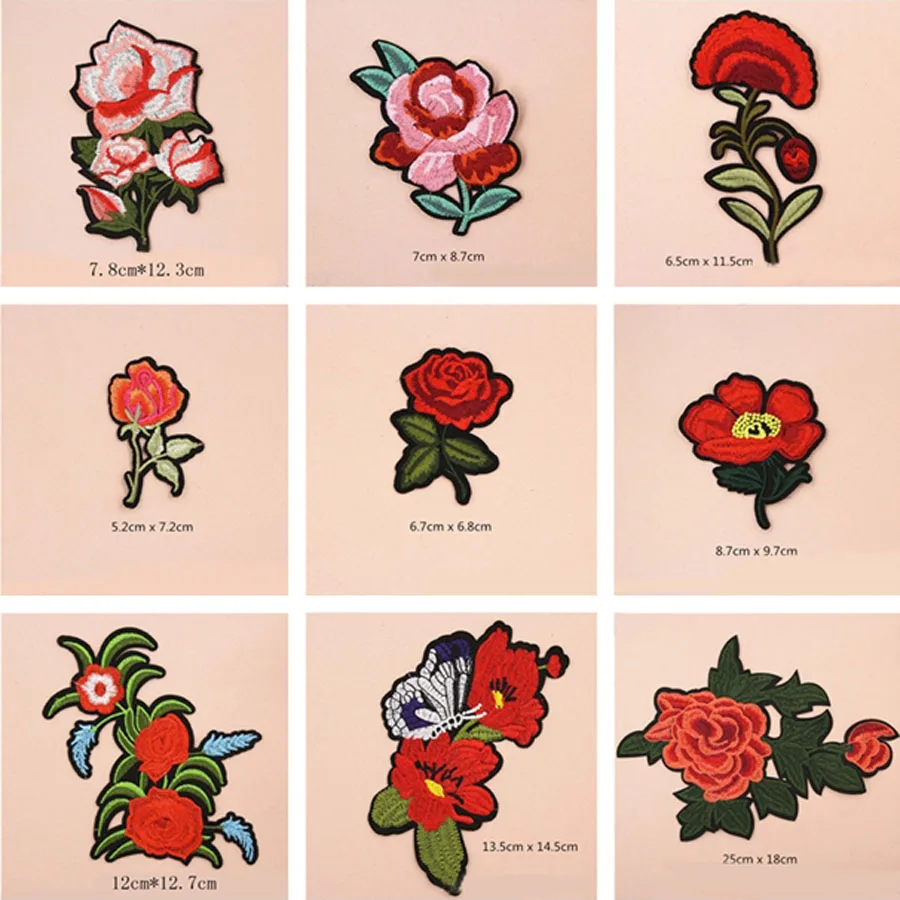 

Beautiful Rose Flower Patches Cap Shoe Iron On Embroidered Appliques DIY Apparel Accessories Patch Clothing Fabric Badges BU126