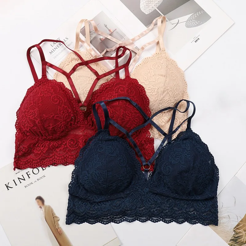 

Sexy Women Tube Tops Cross Bandage Bra Floral Bralette V Neck Hollow Lace Tube Top