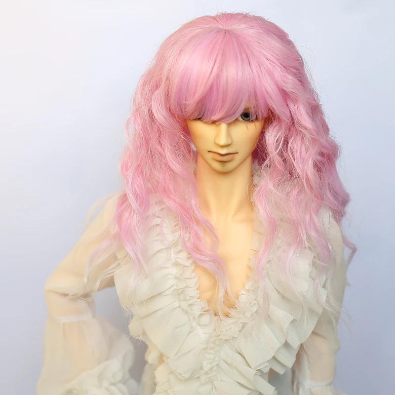 

New bjd SD costume doll wig 1/3 court style Pink gradient color corn perm deep curly hair for doll head size 22-24CM