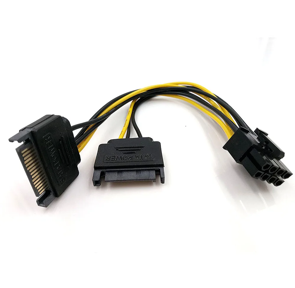 2 шт. Двойной 15 контактный SATA штекер к PCIe 8Pin(6 + 2) PCI Express E видеокарта разделитель