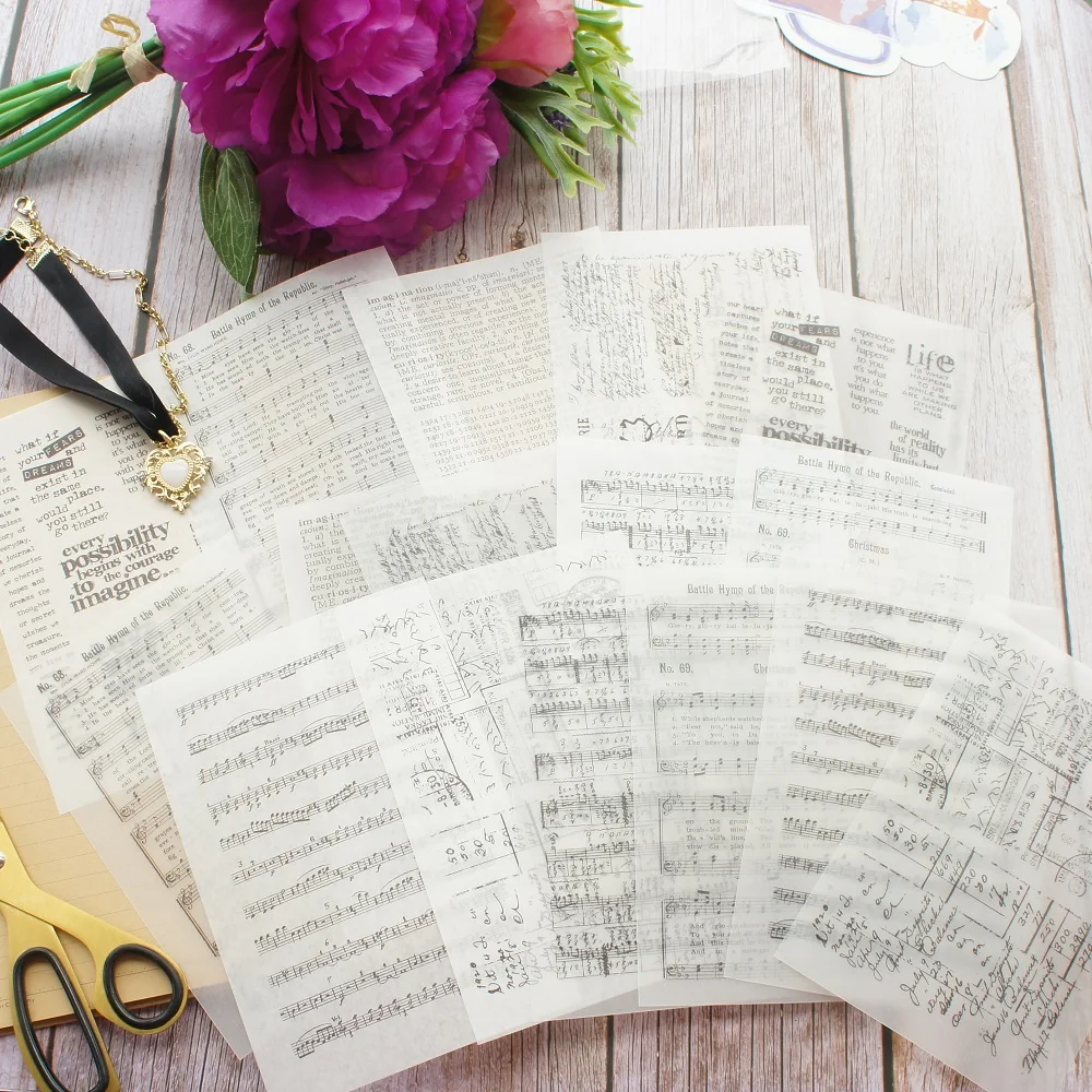 

16 Sheets/lot 12*17cm DIY Music Score and Poetry Pattern Paper Sticker Wrapping Creative Paper Craft Background Scrapbooking