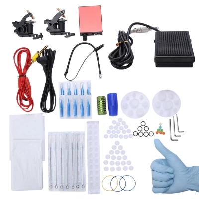 

Top Tattoo Kit 2 Machine Guns Power Supply Needles Grips Tips Contact Machine and Power Box Choosing The Power