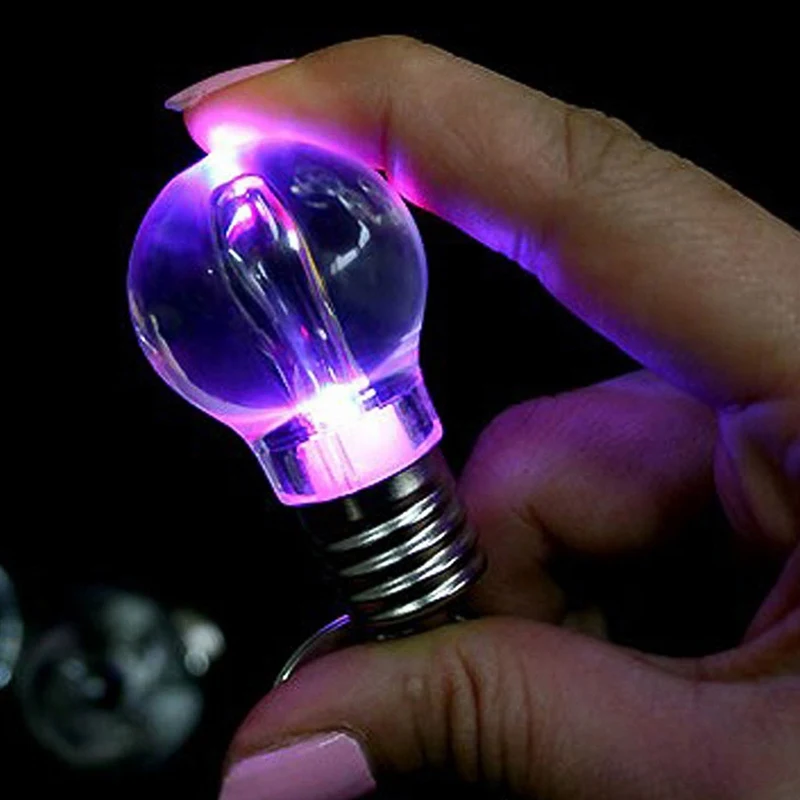 

LED bulb keychain glowing flashlight keychain clear plastic bulb shaped key ring luminous mini spiral bulb key chain