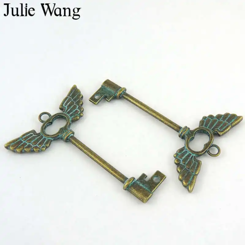 

Julie Wang 5PCS Angel Wings Key Charms Antique Green Patina Vintage Necklace Bracelet Findings Jewelry Making Keychain Decor