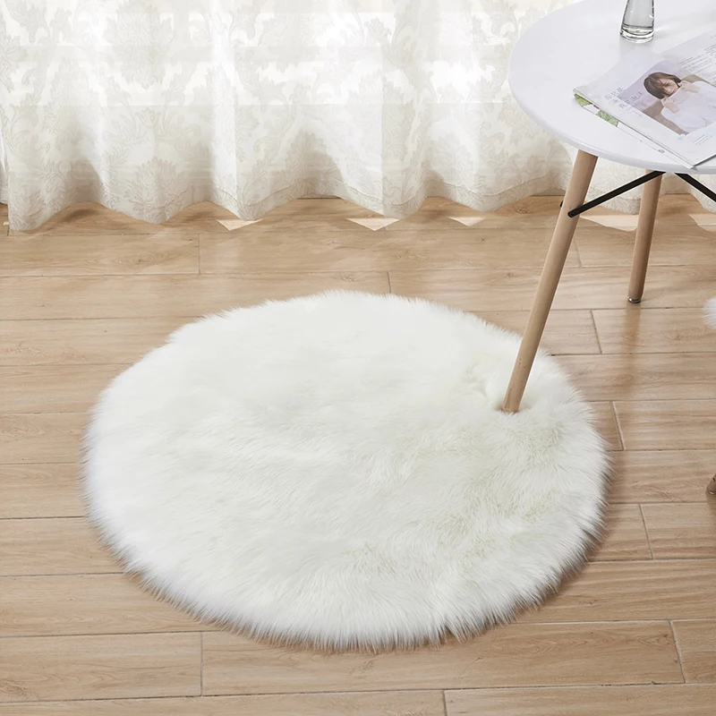 Fluffy Round Rug Carpets Living Room Solid Long Plush Area Carpet Faux Fur Sheepskin Shaggy Rugs For Home Bedroom Decorative