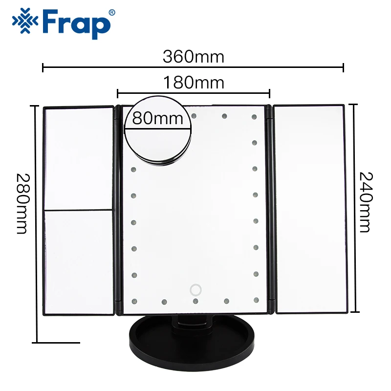 FRAP حمام مرايا LED الحديثة الحمام المكياج مرايا أسود التكبير مرايا مشرق USB استخدام مرايا الحمام اكسسوارات