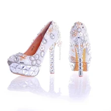2017 Handmade Wedding Shoes White Pearl with Crystal Gorgeous Bridal Shoes Women Party Pumps Platform High Heel Valentine Shoes