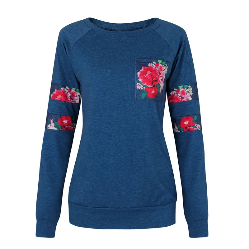 

2019 Long Sleeve T-Shirt Women Casual Loose Tops Tee Shirt Femme floral Print O-Neck Female T Shirts Office Blusas Mujer