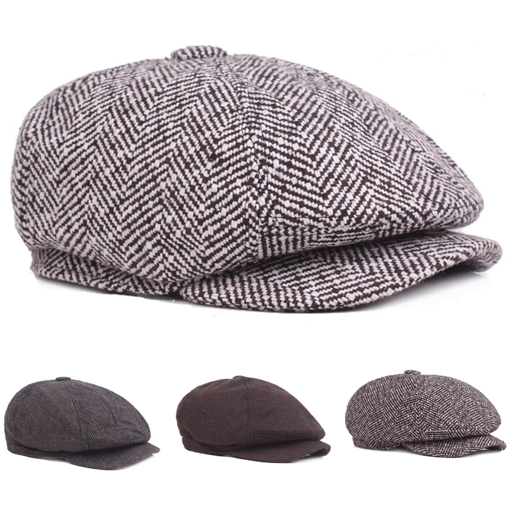 

Mens Classic Knitted Cabbie Driving Golf Beret Hat Casual Newsboy Stripe Cap CSHAT0550