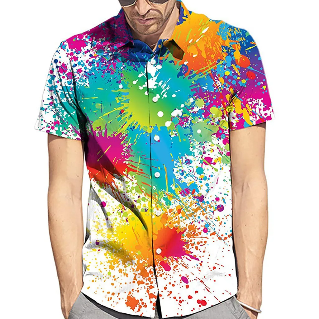 Гавайская тропическая Styel мужские рубашки 2019 Nre тенденция радуги печати рубашка с короткими рукавами модная блуза верхняя одежда мужские