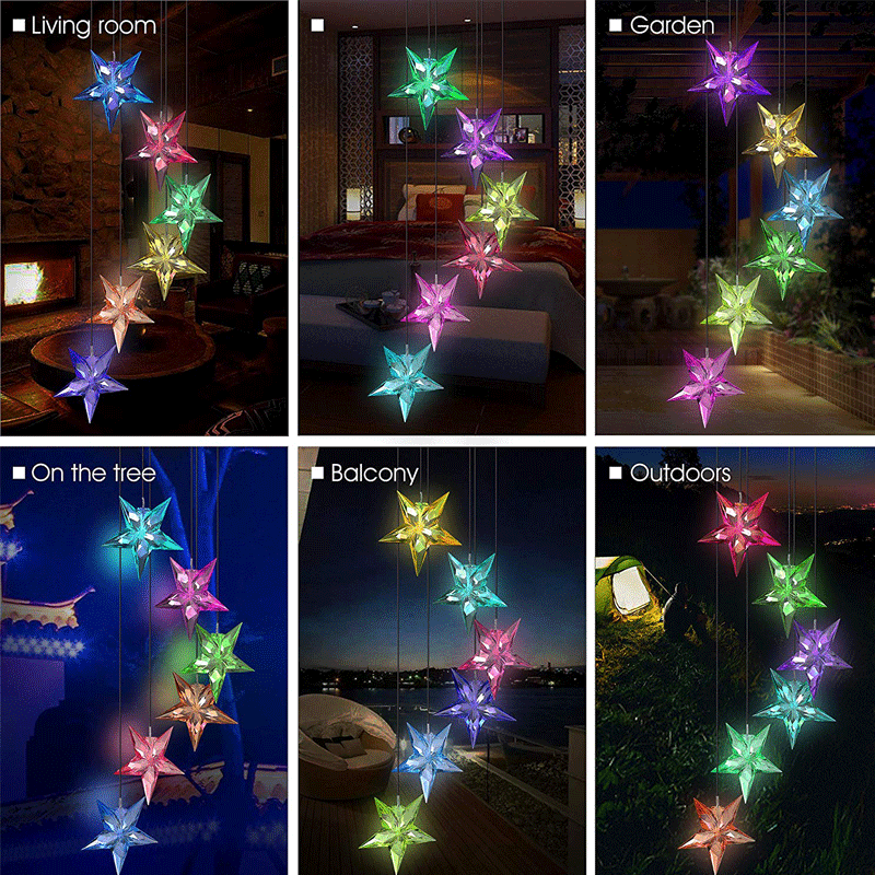 Color Changing LED Solar Powered Stars Wind Chime Light Yard Garden Deco