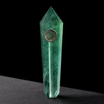 

natural green fluorite quartz crystal smoking pipes reiki healing natural stone and minerals cigarette pipe tobacco wand 1pcs