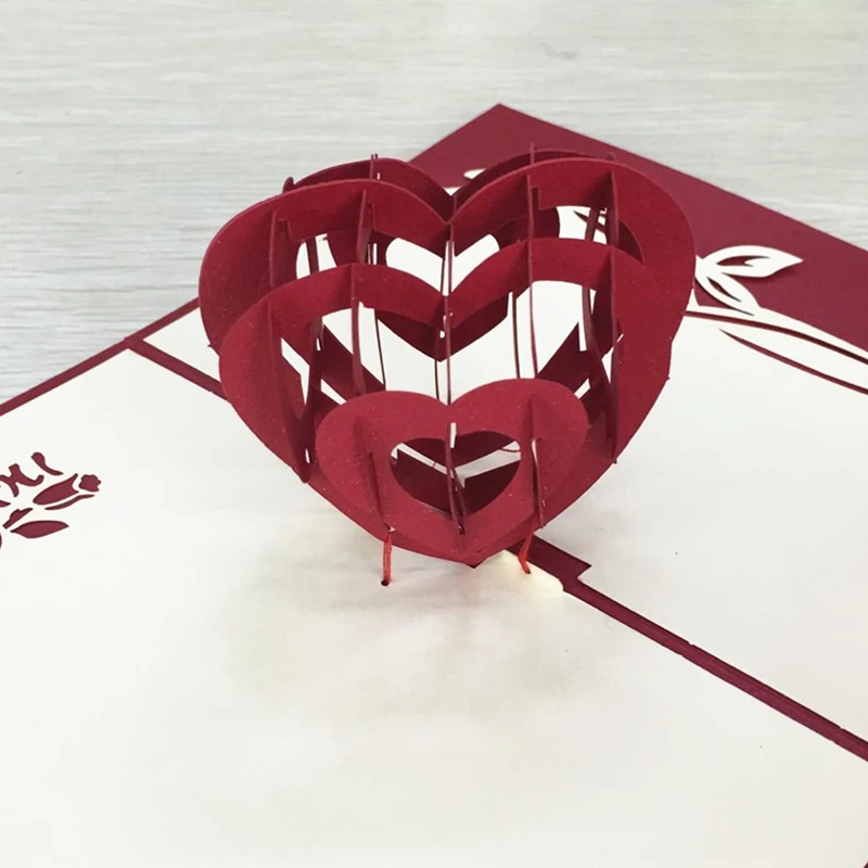 1pcs Sample Red Heart 3D Laser Cut Paper Cutting Greeting Pop Up Card Wedding Ivitation Custom Postcards VValentine's Day Gifts (3)