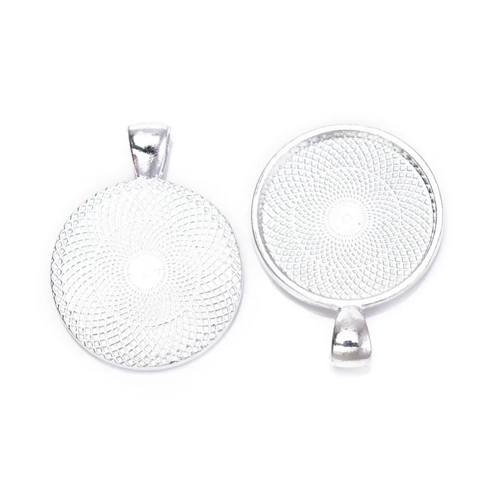 1 INCH Silver Plated Round Blank Tray Pendants, Blank Bazel Settings