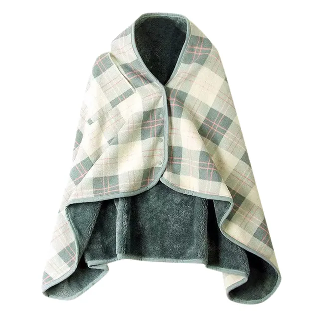 Doublelayer Wearable Plaid Blanket Women Winter Warm Wrap Soft Plush