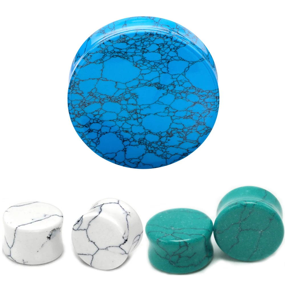 2PCS Stone Ear Plugs Tunnels Piercings Gauges Ear Expanders Double