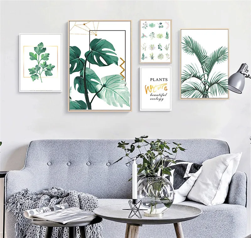 Green Plants Nordic Poster Palm Turtle Leaf Modern Wall Art Canvas Painting Quotes Scenery Wall Pictures For Home Decor Unframed