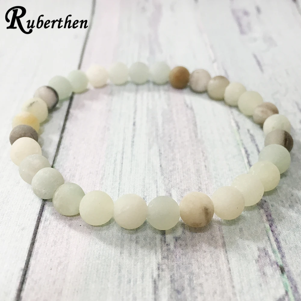 

Ruberthen On Sale Fashion Women`s Bracelet 6 mm Matte Amazonite Bracelet Handmade Natural Stone Beaded Yoga Energy Bracelet