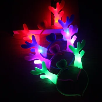 

New LED Glowing Deer Elk Horn Headband Adults Kids Antler Flashing Hair Band Hair Accessory Halloween Glow Party Supplies