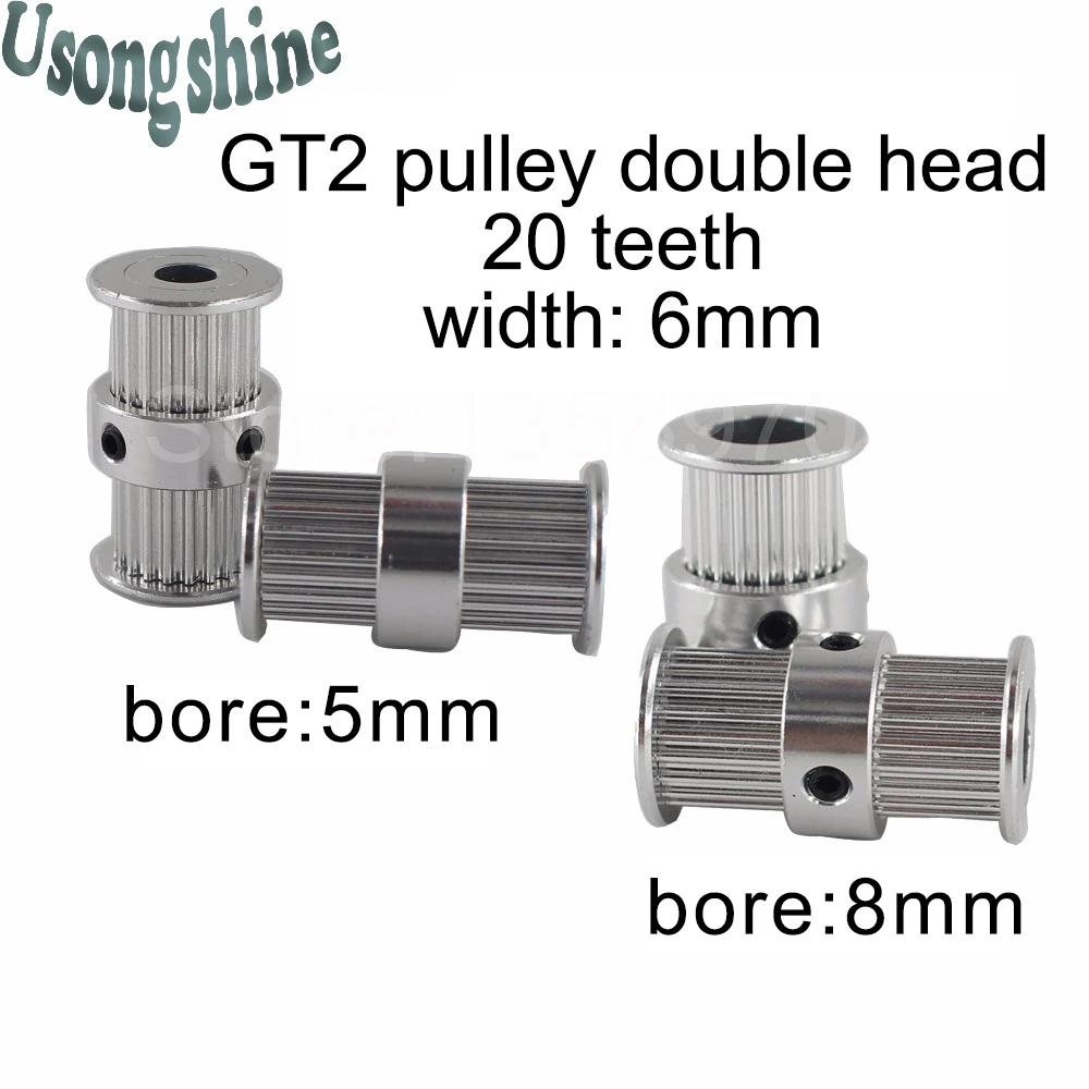 1pcs GT2 pulley type double head GT2 aluminum 20 teeth bore 5mm 8mm