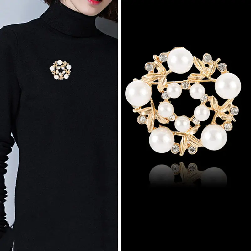 

Fashion temperament imitation pearl rhinestone pearl silk scarf buckle brooch for women high quality exquisite jewelry wedding